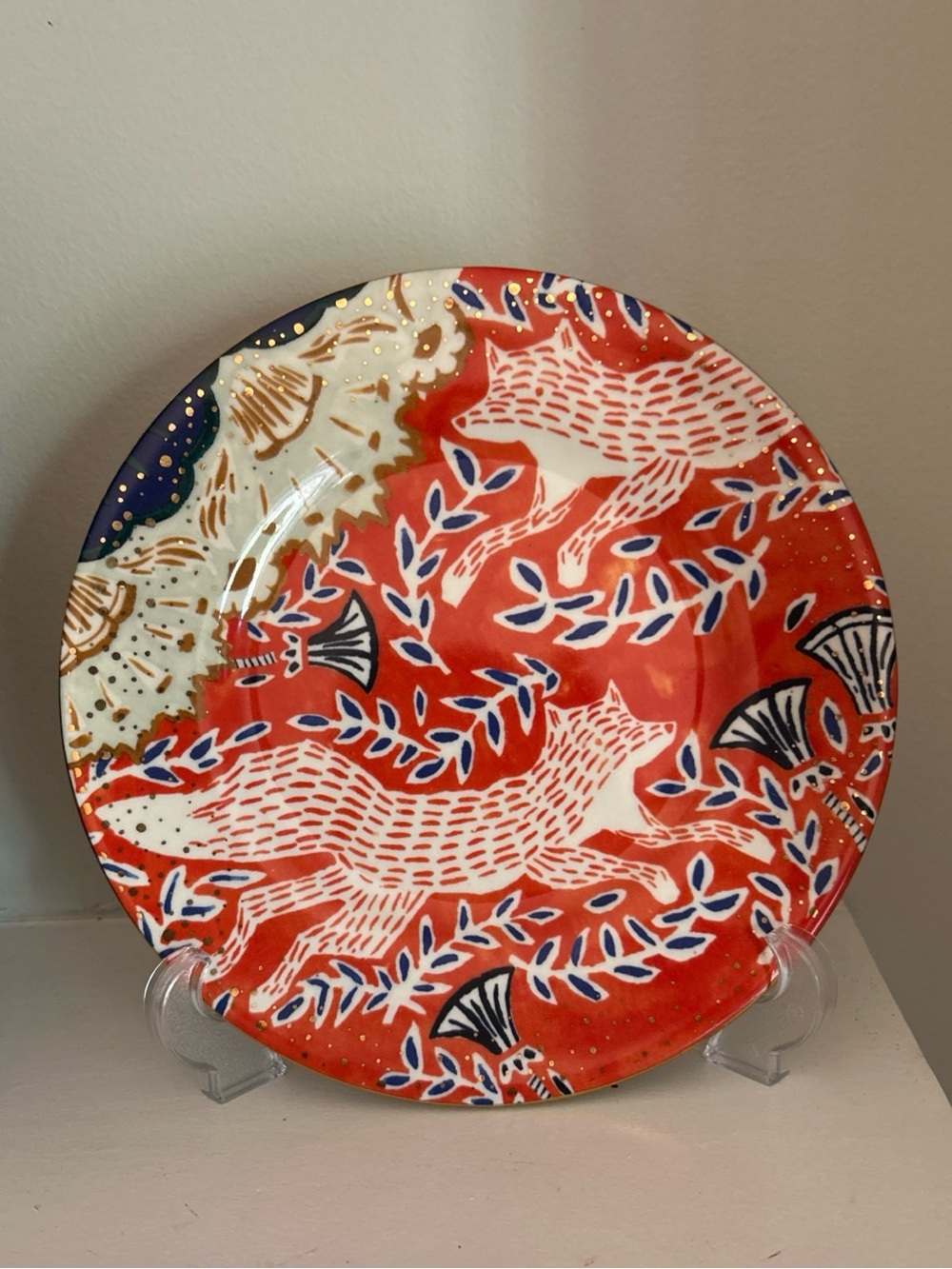 Rare Discontinued Anthropologie Pancha Fox 8" Bone China Dessert Salad Plate